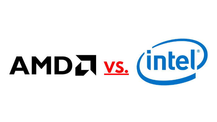 AMD vs. Intel CPU logos comparison graphic