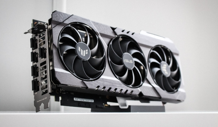 ASUS ROG Strix RTX 3070 graphics card against a white backdrop