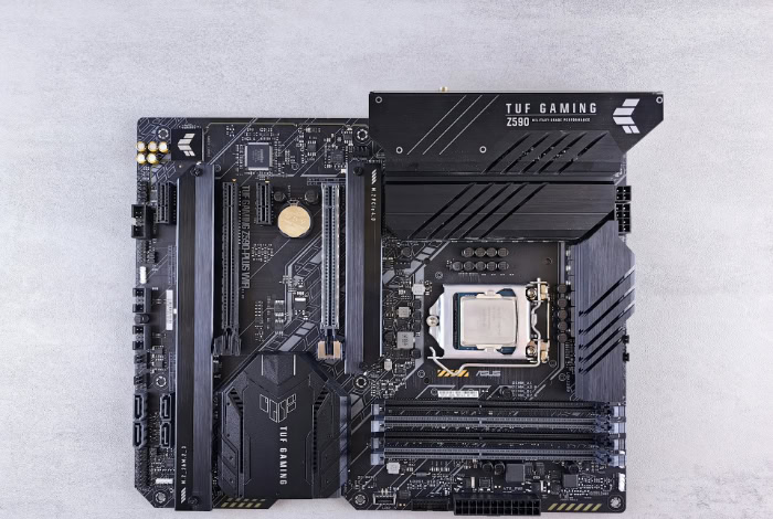 ASUS TUF Gaming Z590 motherboard with CPU installed