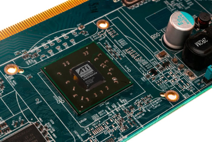 ATI Radeon chip on a green circuit board