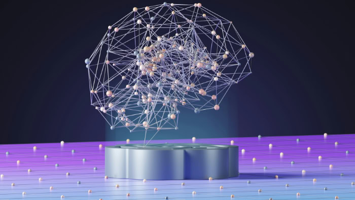 Abstract 3D digital visualization of an AI brain