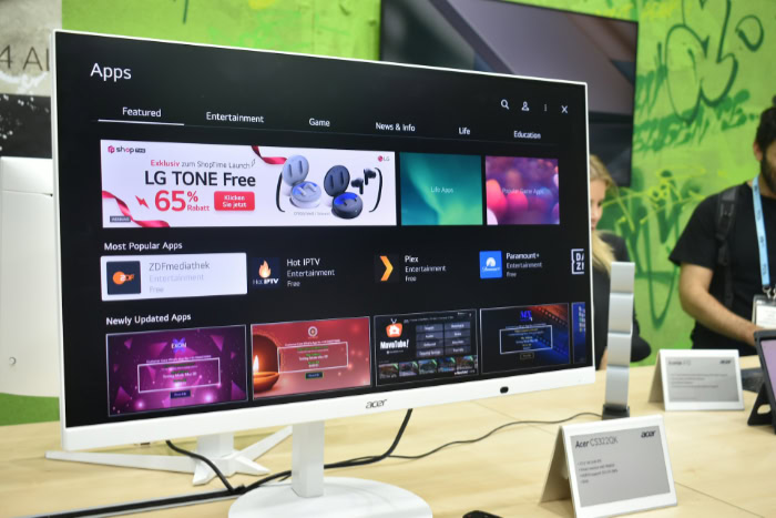 Acer smart monitor displaying various entertainment apps