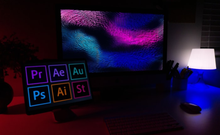 Adobe software icon on small monitor