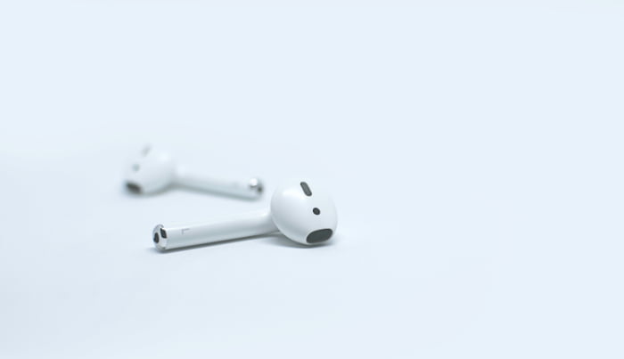 Airpods close up on white background 1