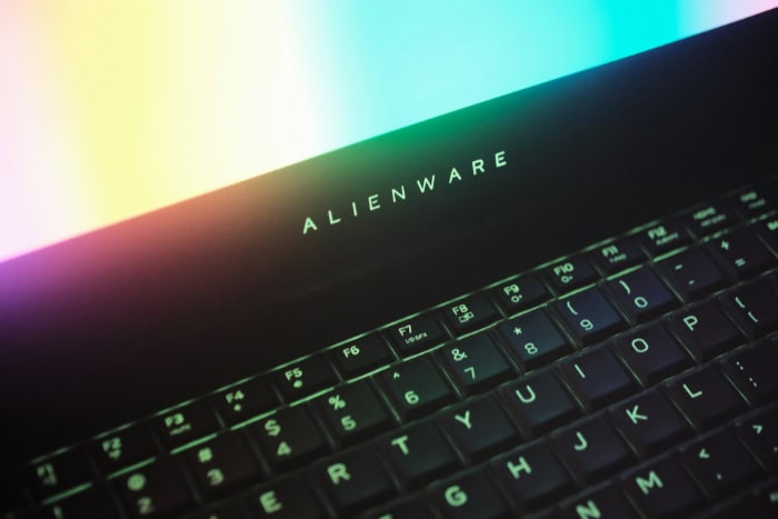 Alienware gaming laptop with colorful RGB lighting