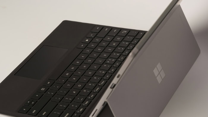 Angled close up of black Microsoft Surface