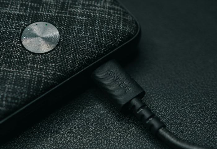 Anker charging cable close up on fabric surface