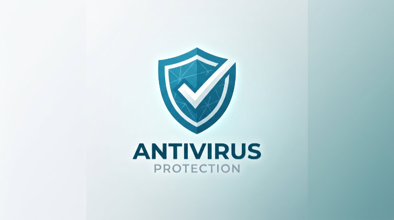 Antivirus protection logo featuring blue shield and checkmark