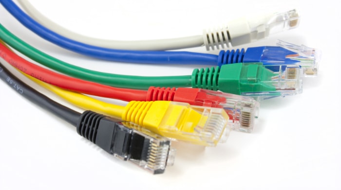 Assorted colorful Ethernet cables with RJ45 connectors