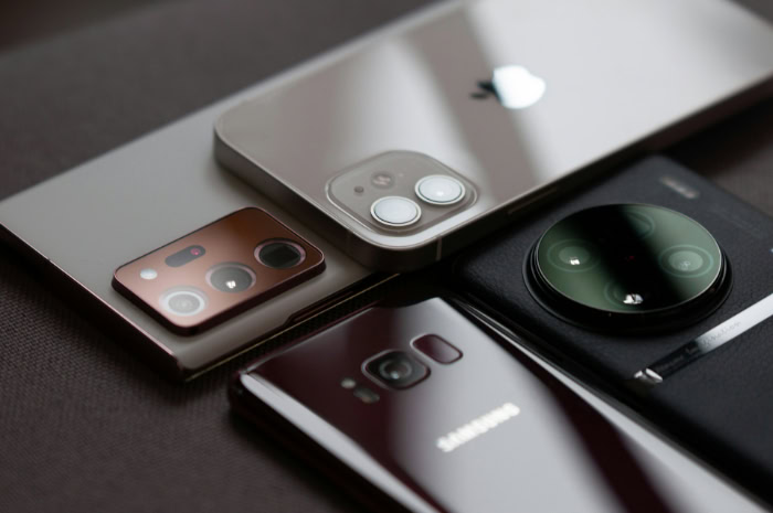 Assorted smartphones showing rear camera lenses