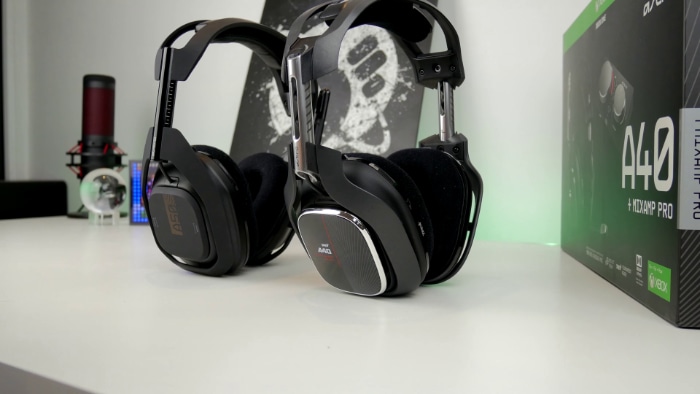 Black Astro A40 and Astro A50 on white table