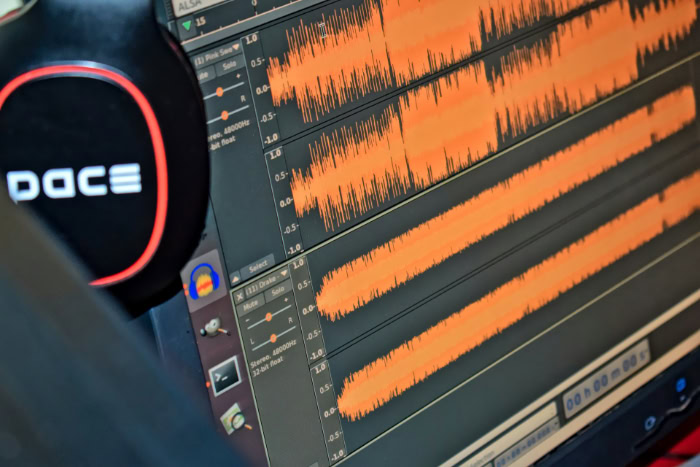 Audio waveforms on digital audio editing software