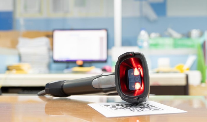 Barcode reader on table