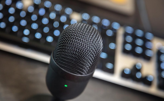 Black microphone near keyboard