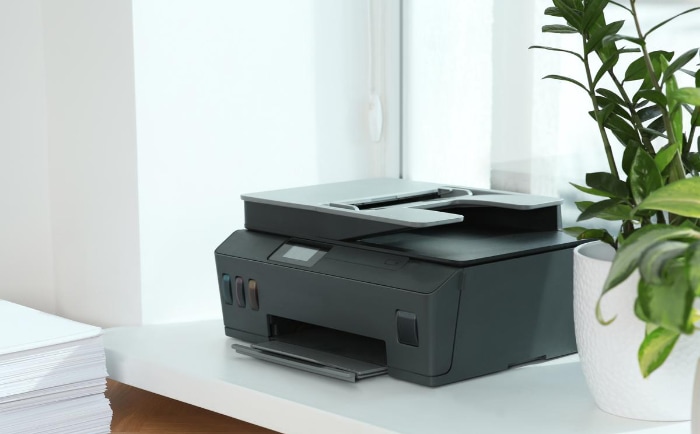 Black modern printer in office