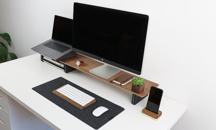 Blank screen monitor on wooden table