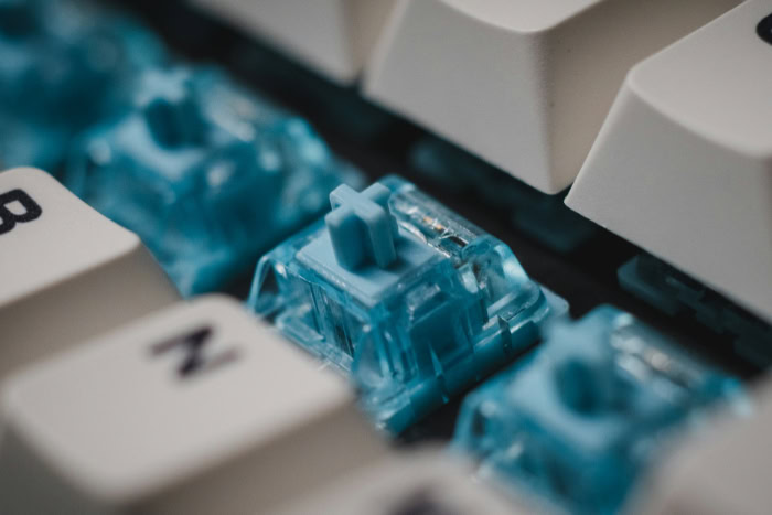 Blue mechanical switch macro with white keycaps