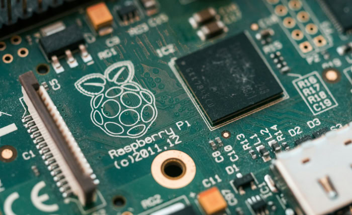 Close up Raspberry Pi circuit board and chip