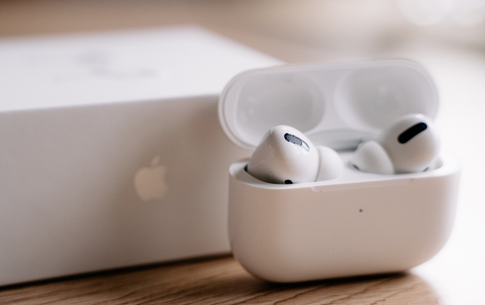 Close up of AirPods near its