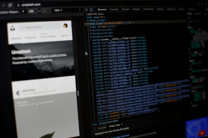 Close up of HTML code in developer tools