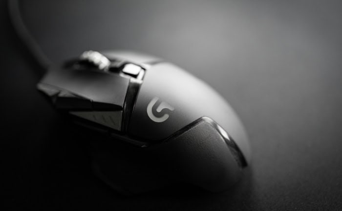Close up of Logitech gaming mouse with G logo