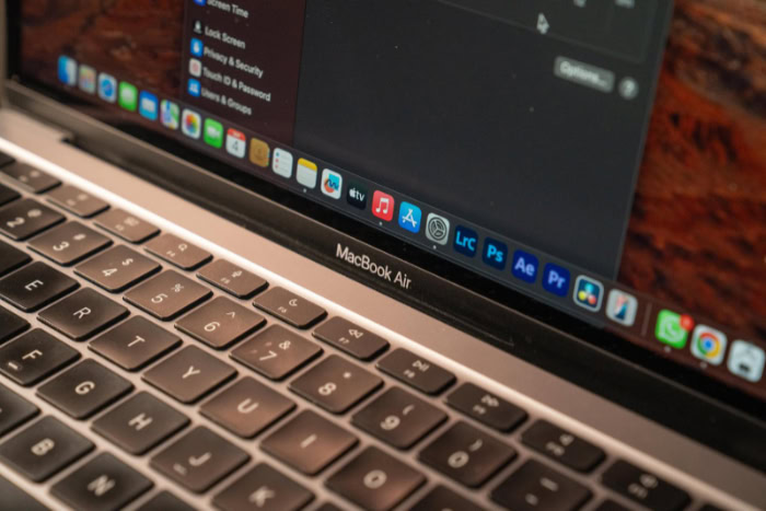 Close up of MacBook Air keyboard and app dock