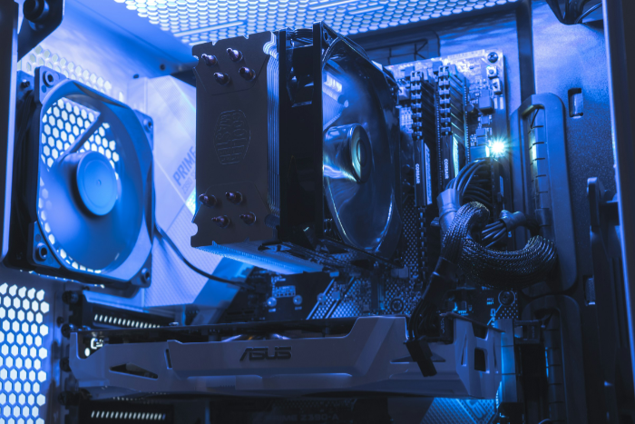 Close up of PC air cooler and fan