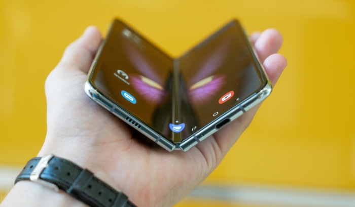 Close up of samsung foldable phone
