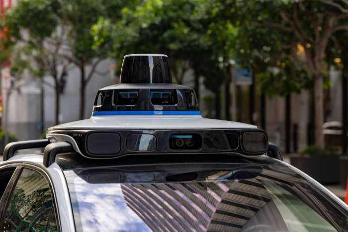 Close up of Waymo autonomous vehicle sensors
