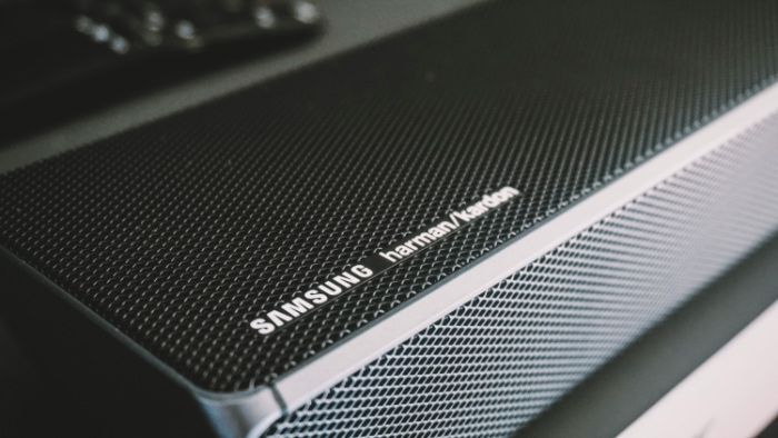 Close up of a Samsung Harman Kardon soundbar