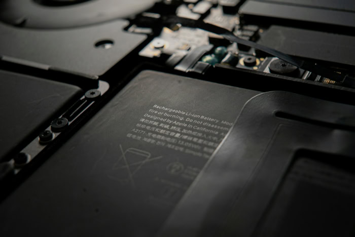 Close up of an Apple lithium ion battery label