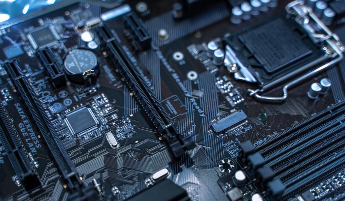 Close up of black motherboard