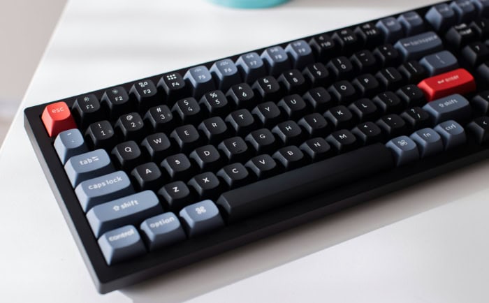 Close up of black wireless mechanical keyboard with function keys