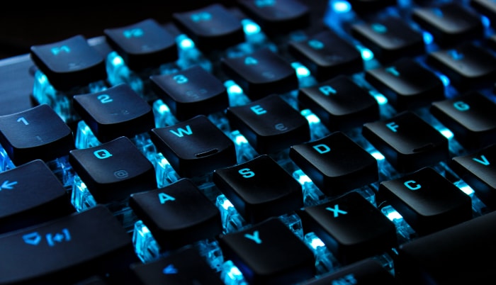 Close up of blue gaming keyboard
