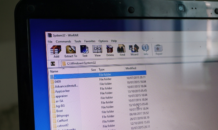 Close up of compressed files on laptop