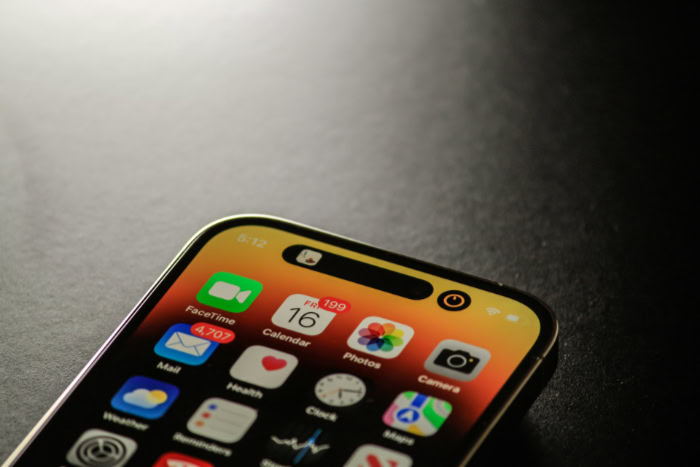 Close up of iPhone screen featuring Dynamic Island notch