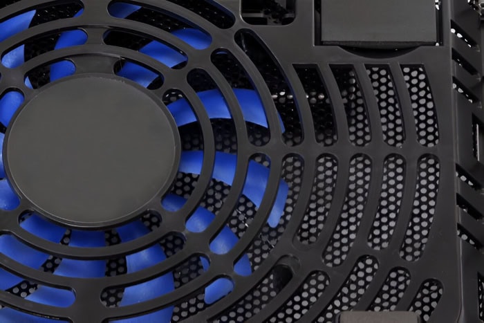 Close up of laptop cooling pad fan