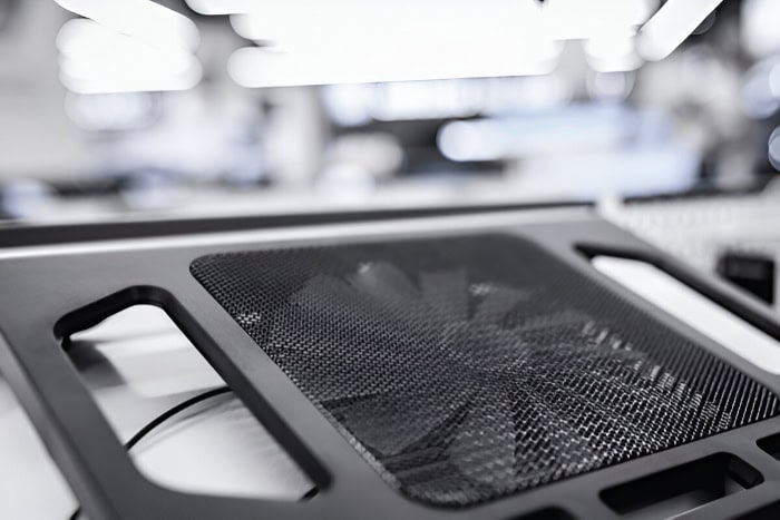 Close up of laptop cooling pad with mesh surface