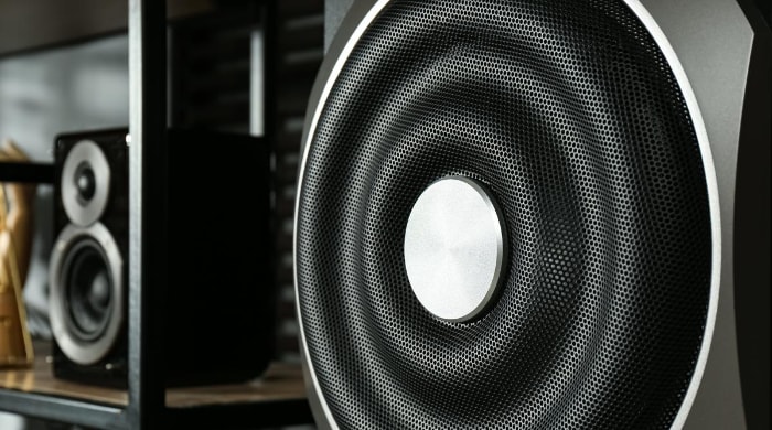 Close up of modern powerful subwoofer