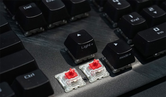 Close up of red switches mechanical keyboard