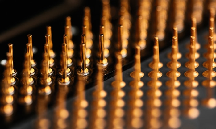 Close up of the golden CPU pins