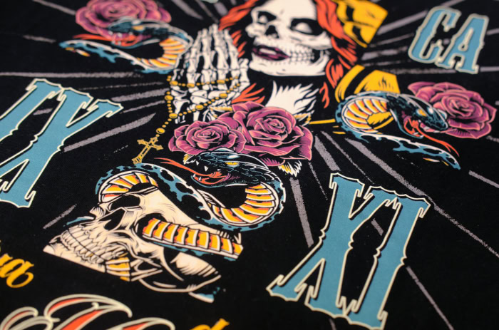 Close up of vibrant DTF printed artwork on fabric