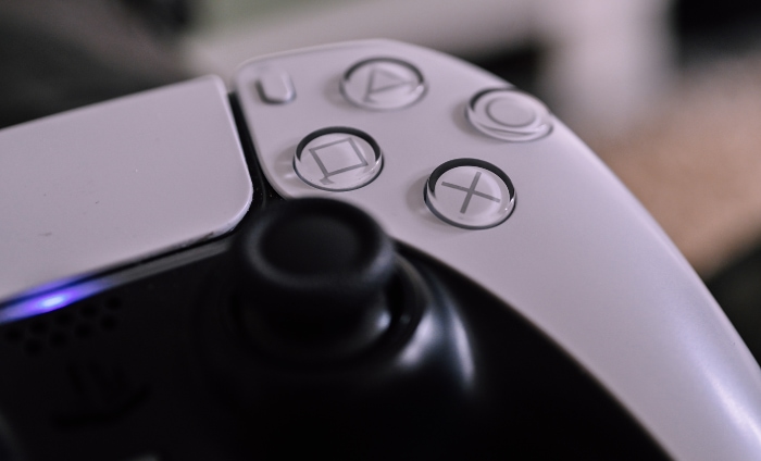 Close up of white playstation 5 controller