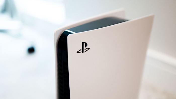 Close up of white playstation 5