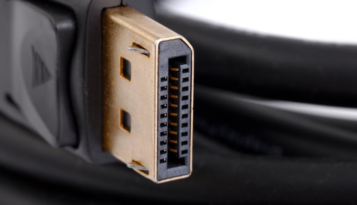 Close up view of black DisplayPort connector