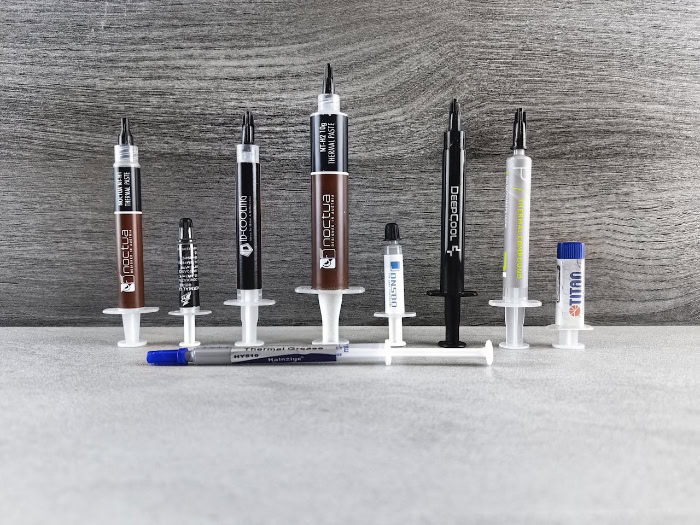 Comparison lineup of various thermal paste brands