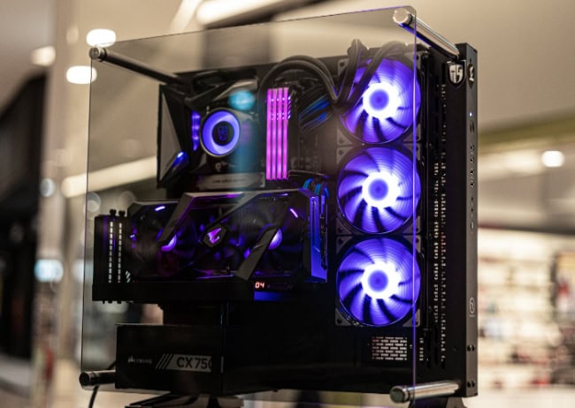 Custom built gaming PC with RGB lighting