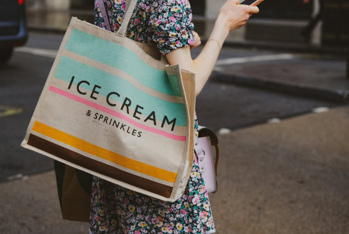 Custom printed tote bag with ice cream graphic
