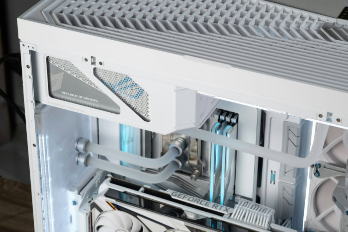 Custom white gaming PC with water cooling system