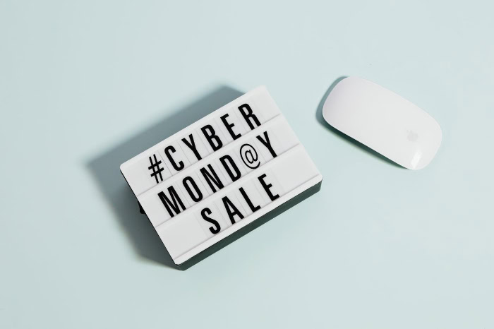 Cyber Monday sale lightbox and wireless computer mouse
